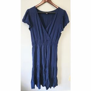 Knox Rose Vneck Navy Blue Wrap Top Maxi  Dress Size Large